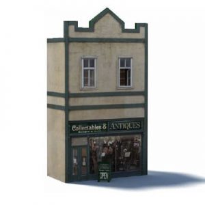 Antique model shop construct with paper card