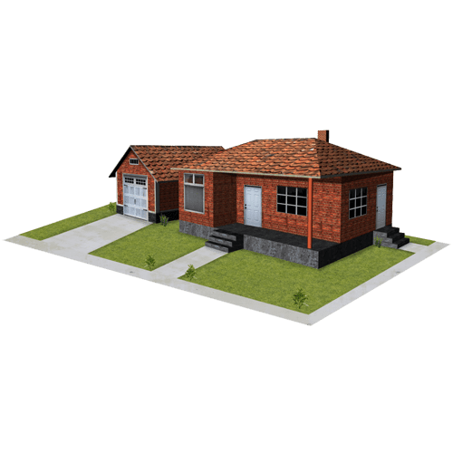 red brick house and garage paper models