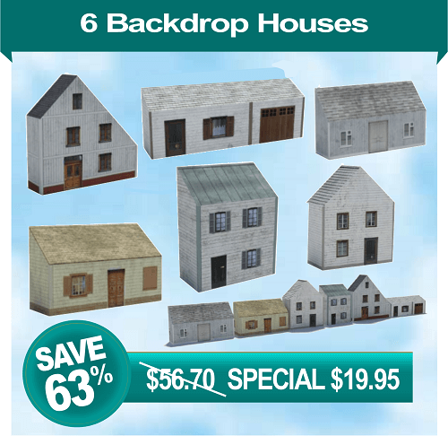 6 printable houses for model railroad background scene