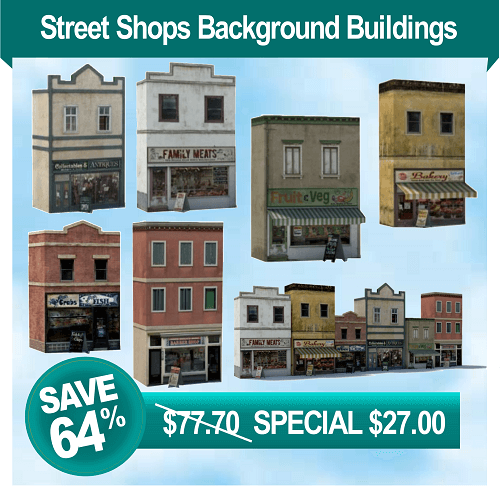 railroad model shops - printable background buildings