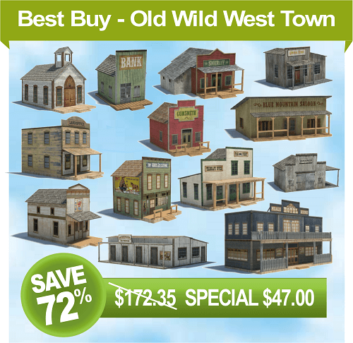 old wild west models - paper plans western town buildings