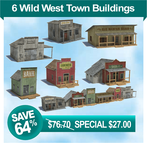 6 old west models - sheriff office - saloon - blacksmith