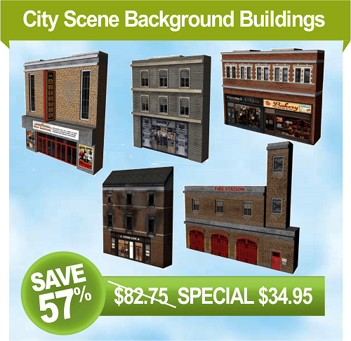 model train buildings - fire station background scenery