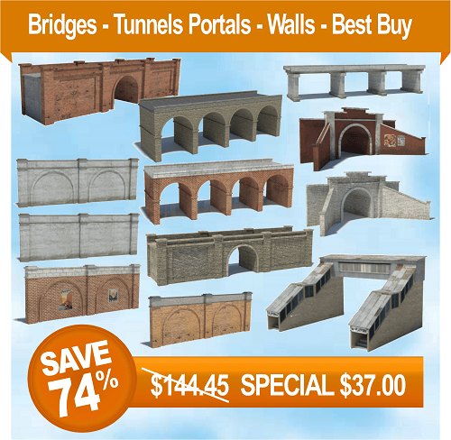 printable scale models - train tunnels, wall, bridges